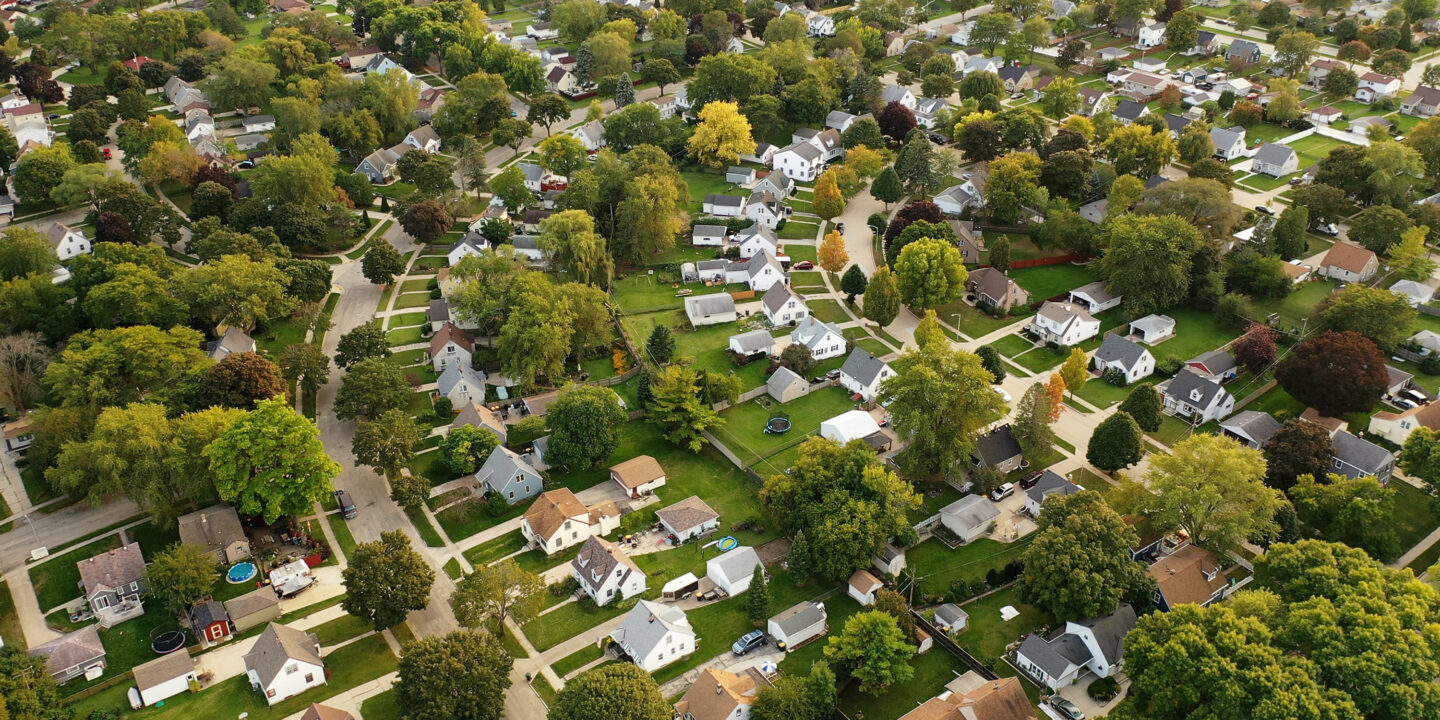 aerial view of a suburban neighborhood